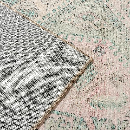 Miniatura 7 de ComiComi Alfombra lavable de 5 x 7 pies, ultra delgada, envejecida, resistente a las manchas, lavable para sala de estar, alfombra bohemia persa