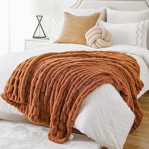 Miniatura 7 de BATTILO HOME Manta de piel sintética de conejo fruncida para sofá y cama, reversible, doble cara, manta de visón súper suave, cálida y acogedora, 50