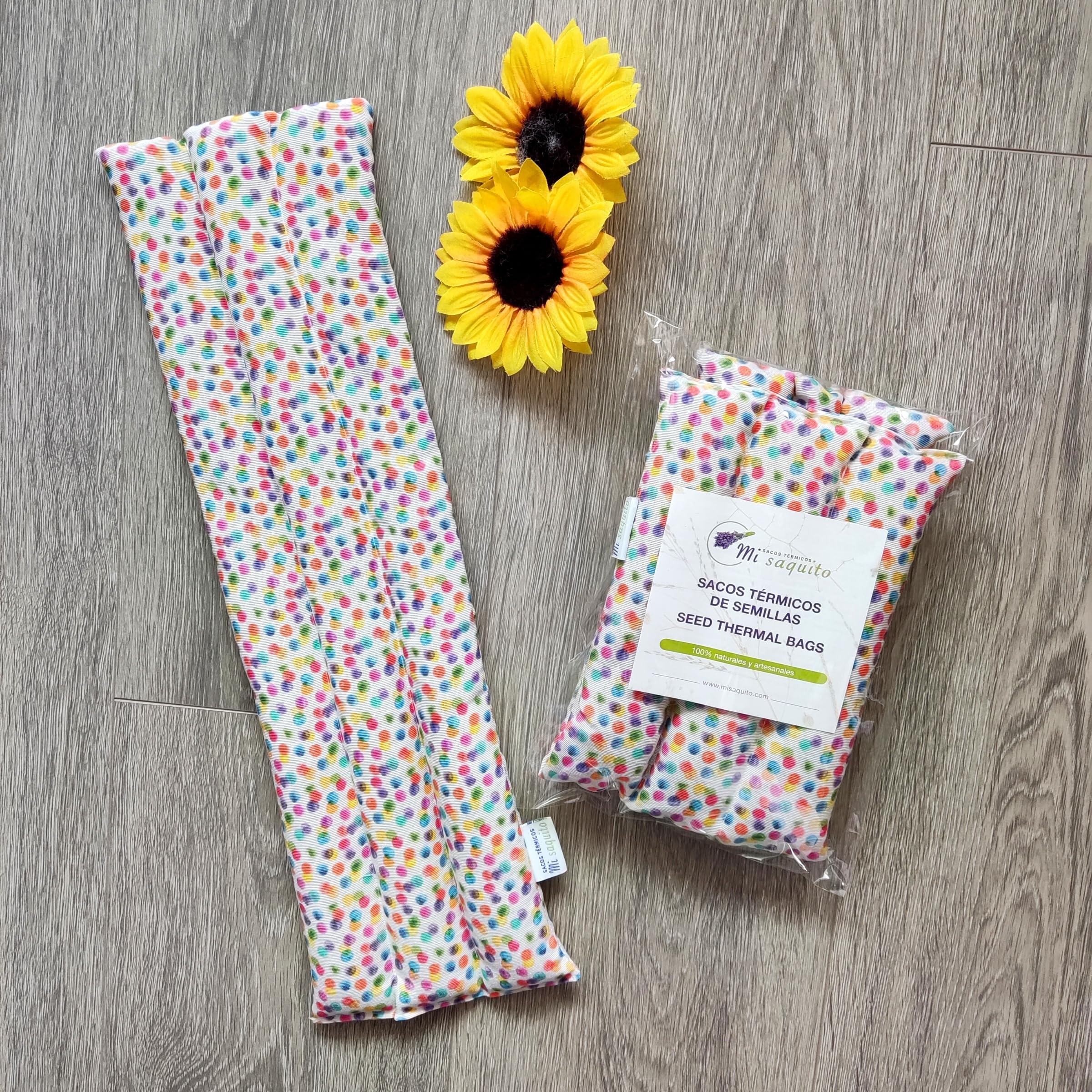 Saco de Semillas Termico 45x14 cm –Saquito Térmico Cervical con Lavanda– Bolsa Térmica de Calor y Frío – Saquito de semillas para Cuello/Espalda -Almohadilla Alivio Dolor Menstrual (PUNTOS)