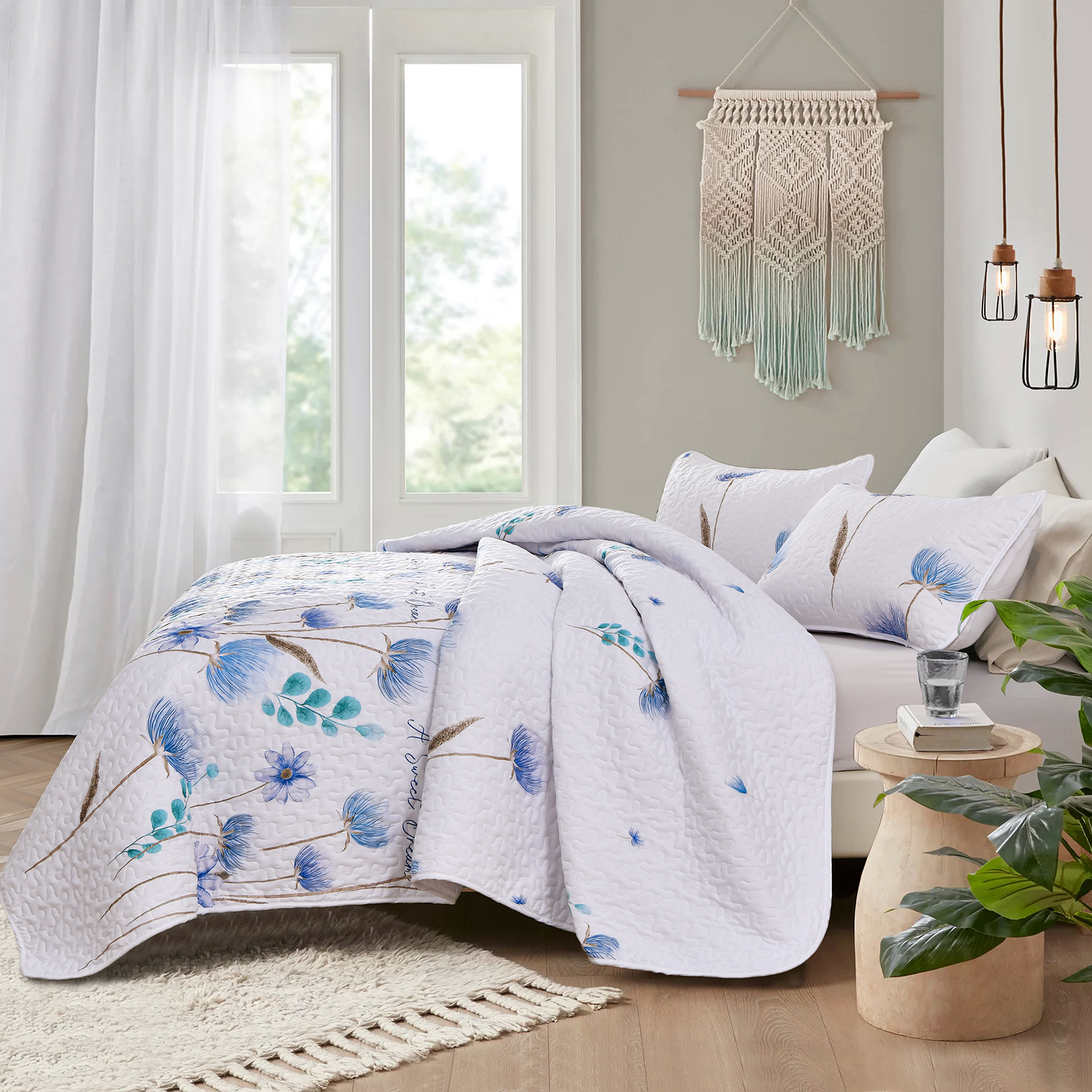 Bloemen Quilt Set Queen 3 Stuks Donkerpaarse Boho Bloem Quilt Bloemen Quilt Set Queen 3 Stuks Donkerpaarse Boho Bloem Quilt