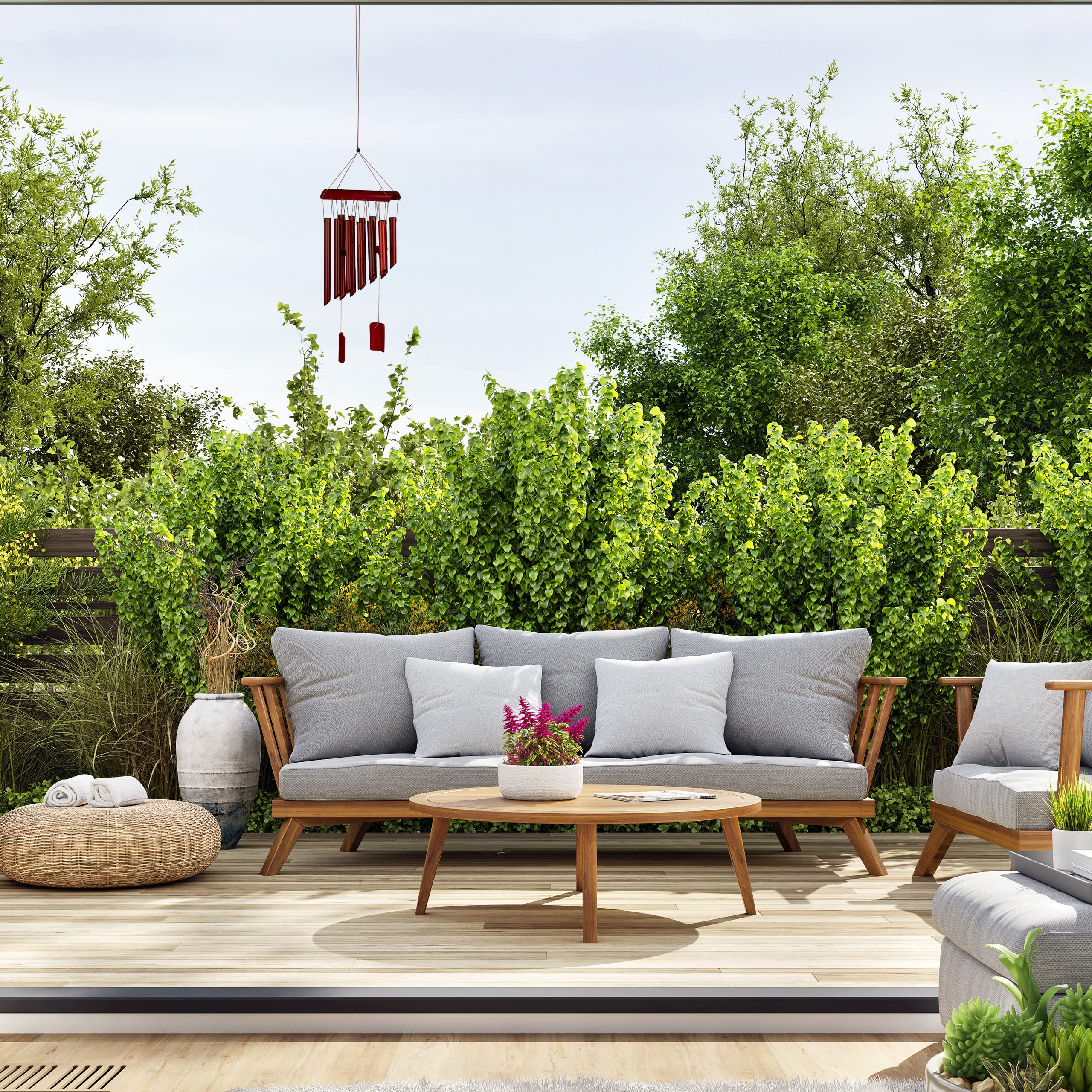Relaxdays Carillon à Vent en Bambou, à Suspendre, Sons apaisants, H x L 60 x 21 cm, pour intérieur et extérieur, Marron