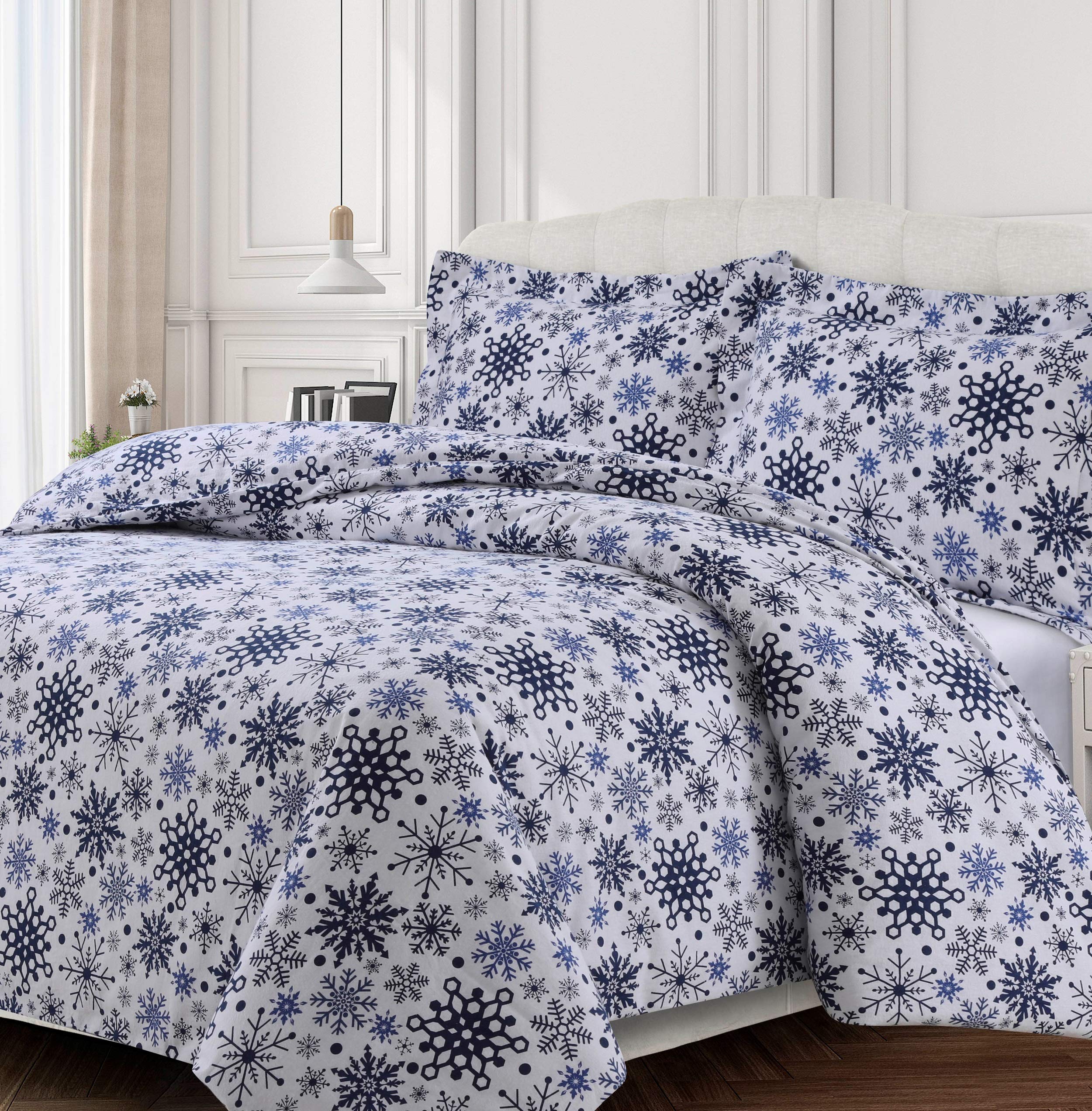 Tribeca Living Nevresim Takımı,%100 Pamuk Flanel, Kar Taneleri, Queen