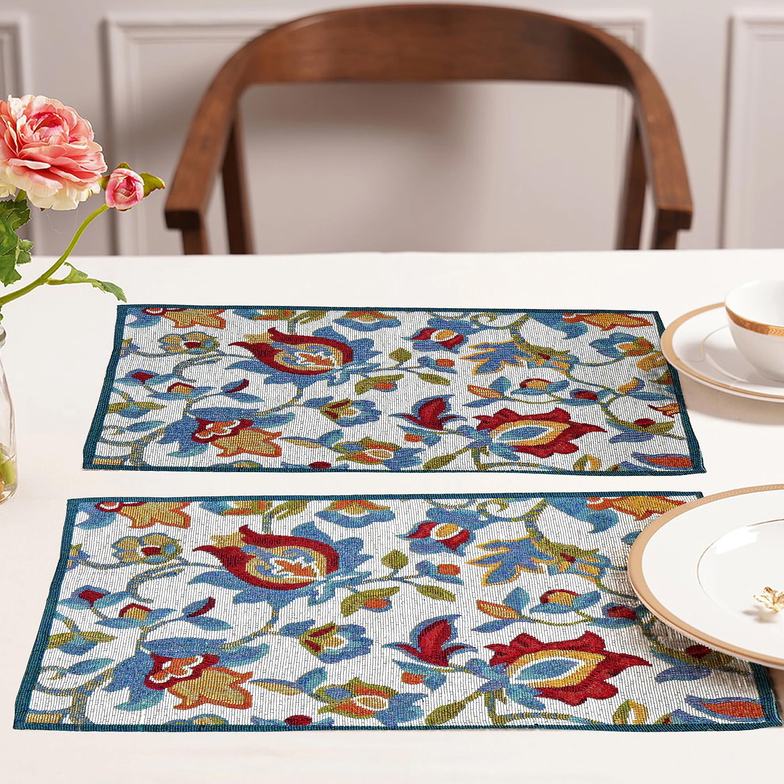 Rangoli Cotton Table Mats - Set of 4 Floral Design -8 Rangoli Cotton Table Mats - Set of 4 Floral Design -8