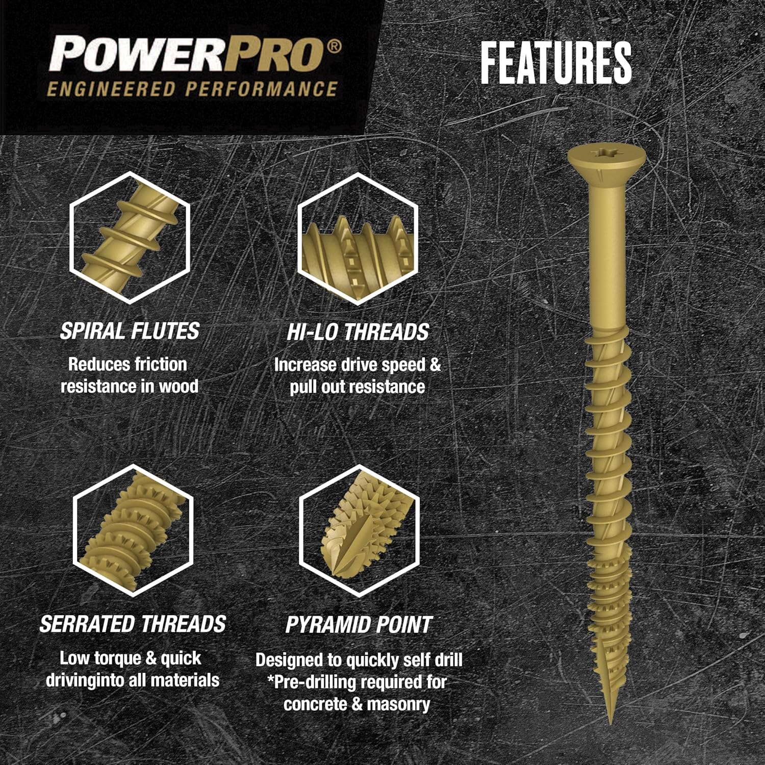 Power Pro Premium One Multi-Material Flat Head Screws, Epoxy Coated Steel, Fasten in Wood, Metal, Concrete, Drywall and Plastic, Bronze, #10 x 3 inches, Box of 64 Screws