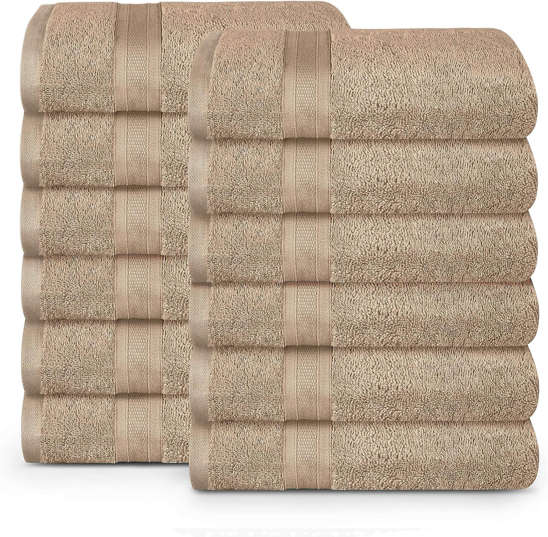 TRIDENT 12 Piece Wash Towel Sets, 100% Cotton, Like Turkish Cotton Softness, Highly Absorbent, Super Soft, Soft and Plush, 500 GSM (Acorn)