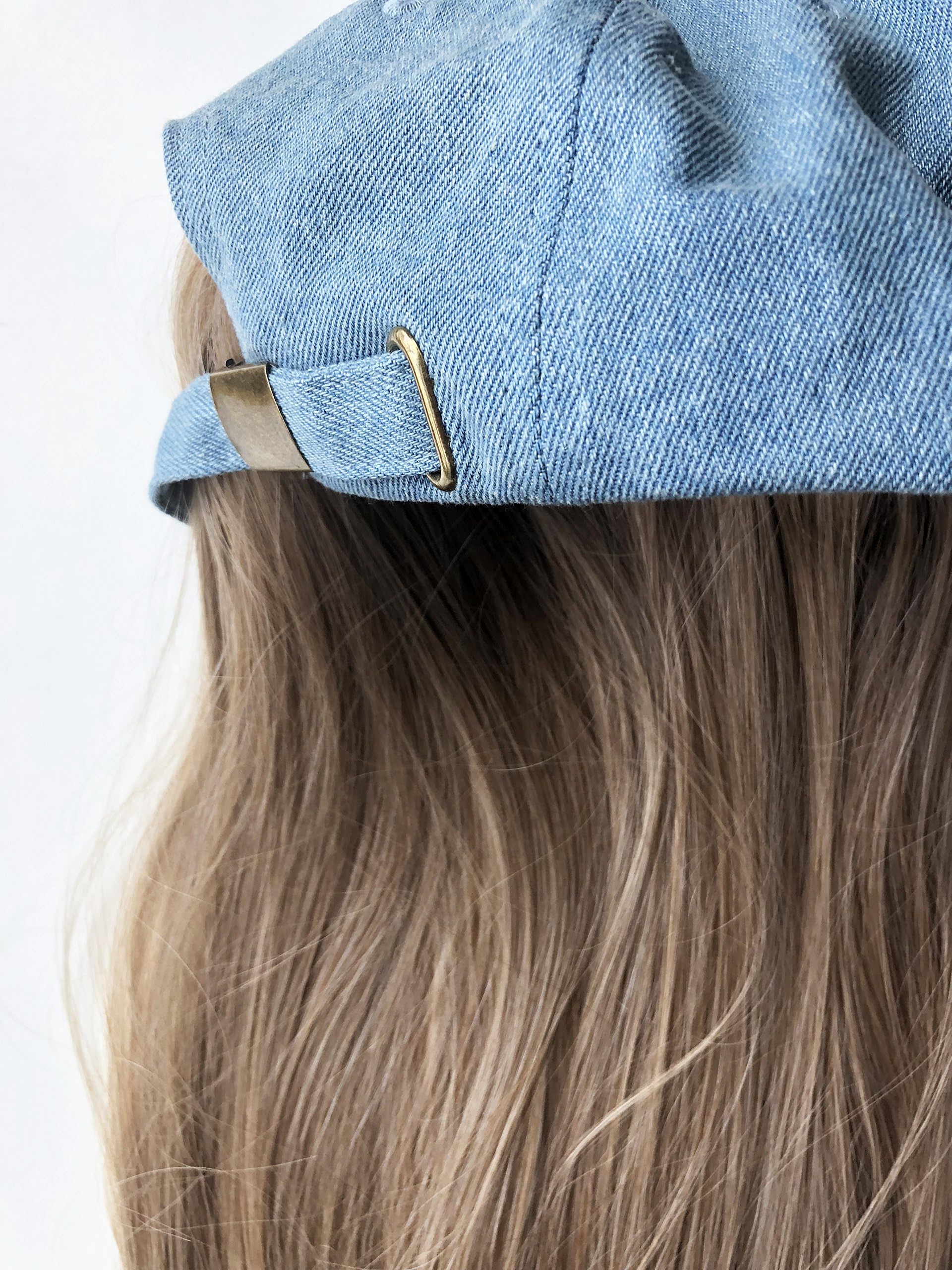 Dear Martha Denim Baseball Cap with Attached Hair in Beige Blonde