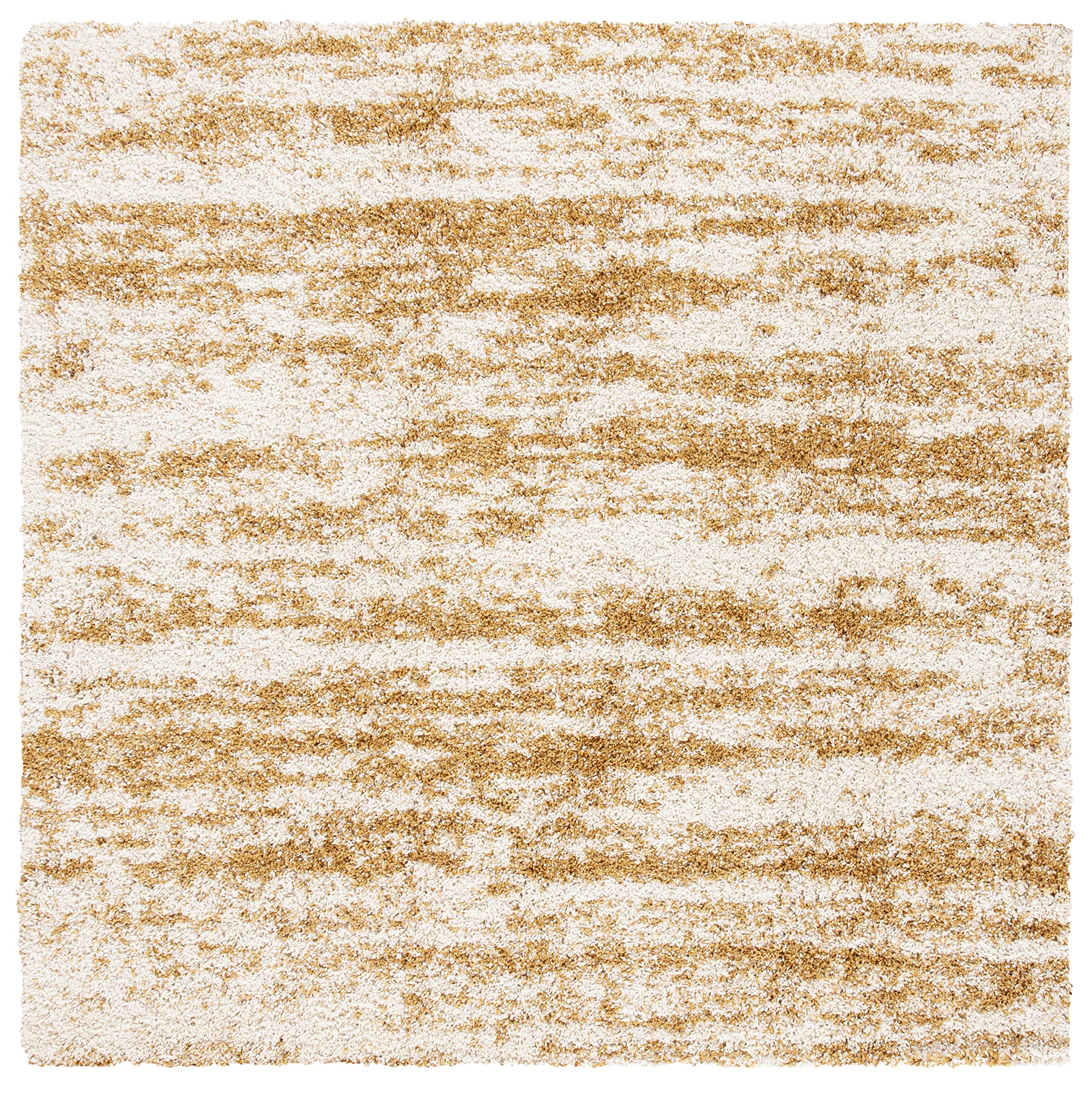 SAFAVIEH Hudson Shag Square Rug 5 ft, Boho Striped Ivory & Gold SGH206D
