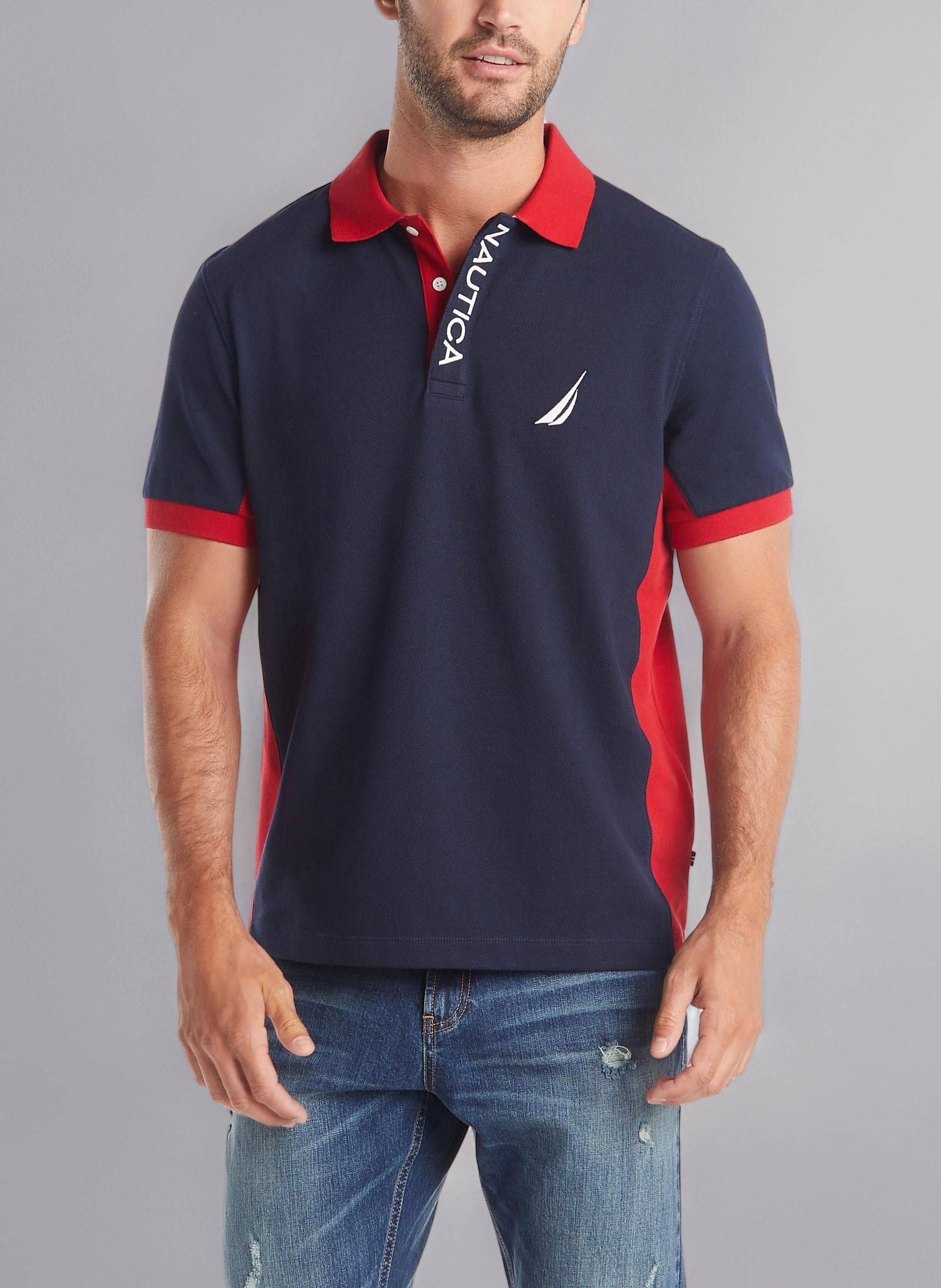 Nautica Men's Short Sleeve Color Block Performance Pique Polo Shirt Polo Shirt (Pack of 1)