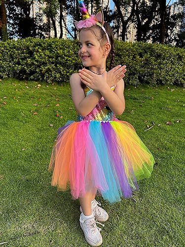 Miniatura 5 de Vestido de unicornio para niñas, disfraz de unicornio con luz LED para disfrazarse, Halloween, fiesta de cumpleaños, decoración de unicornio
