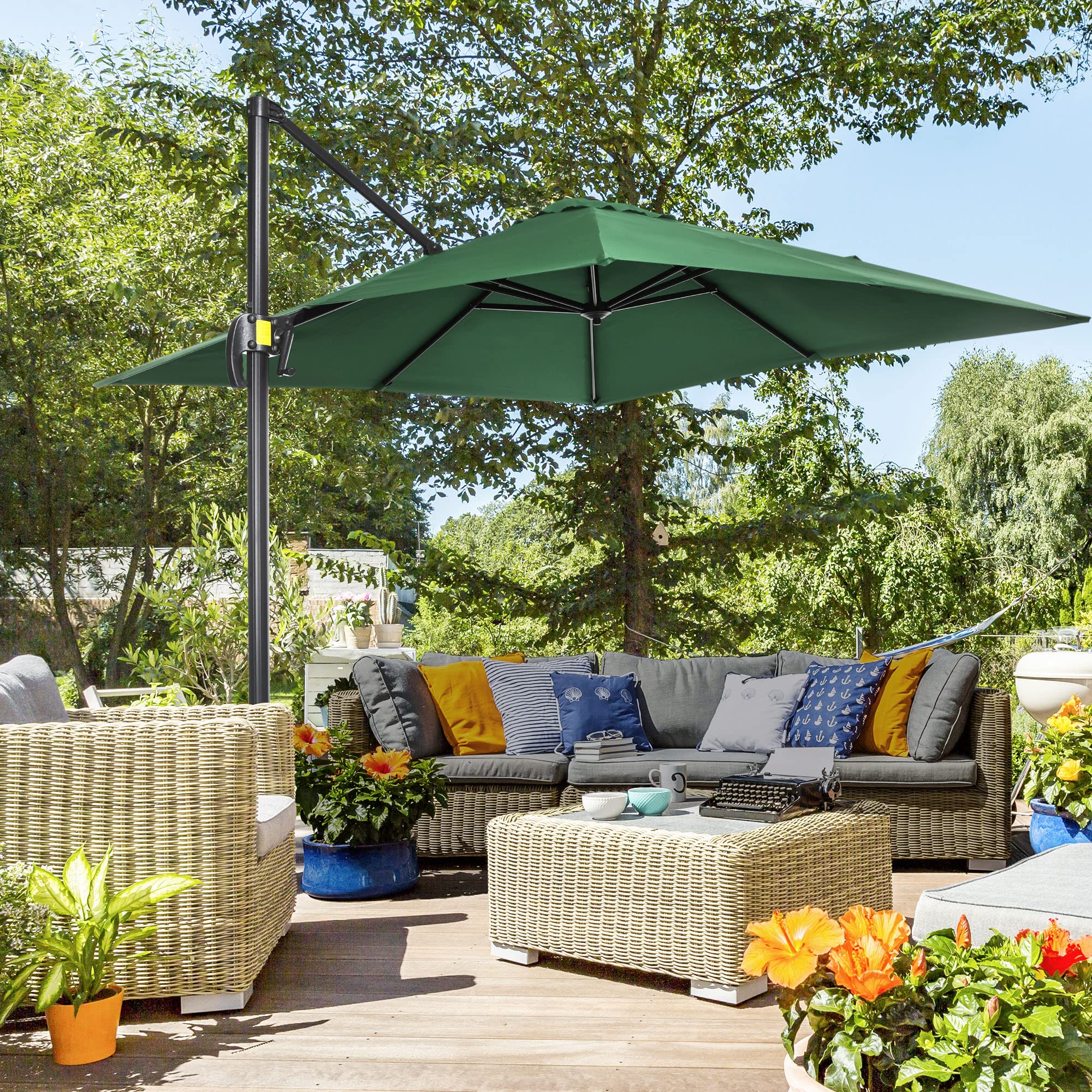 Outsunny Sombrilla de Jardín de Aluminio 245x245x245 cm Parasol Excéntrico con Manivela Giratorio 360° Inclinación de 5 Niveles Tela Poliéster 200 g/m² Desmontable y Ventilación para Patio Terraza