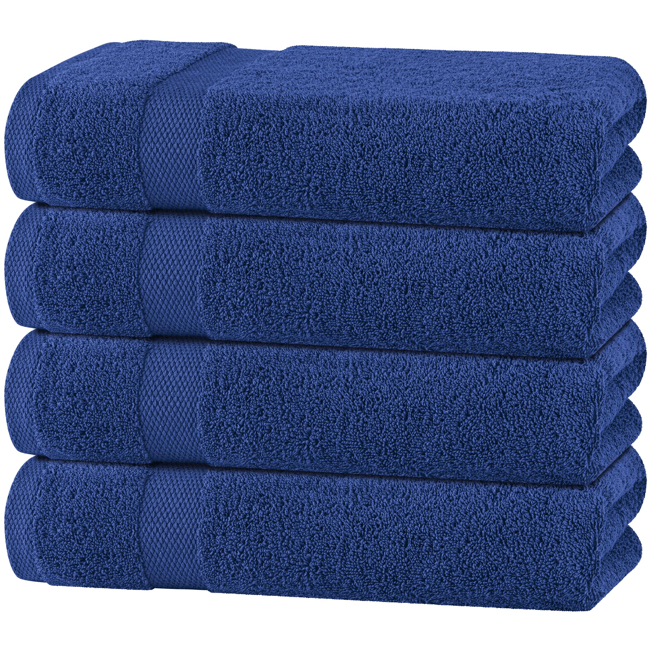White Classic Navy Blue Bath Towels 27x54 Inch, Cotton Towel Set for Bathroom, Hotel, Gym, Spa, Soft Extra Absorbent Quick Dry 4 Pack