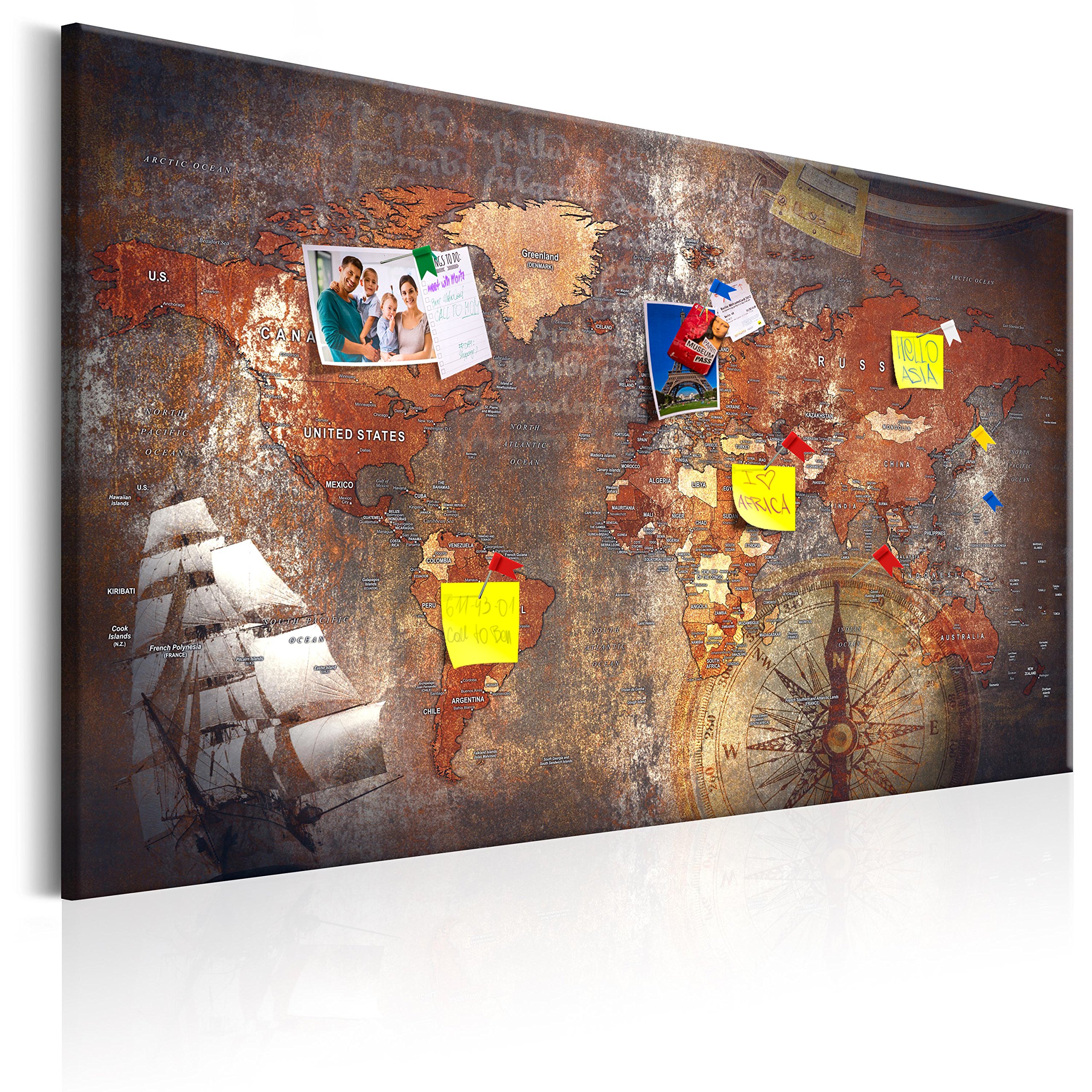 murando Pin Board World Map 120x80 cm/48"x32" 1 piece
