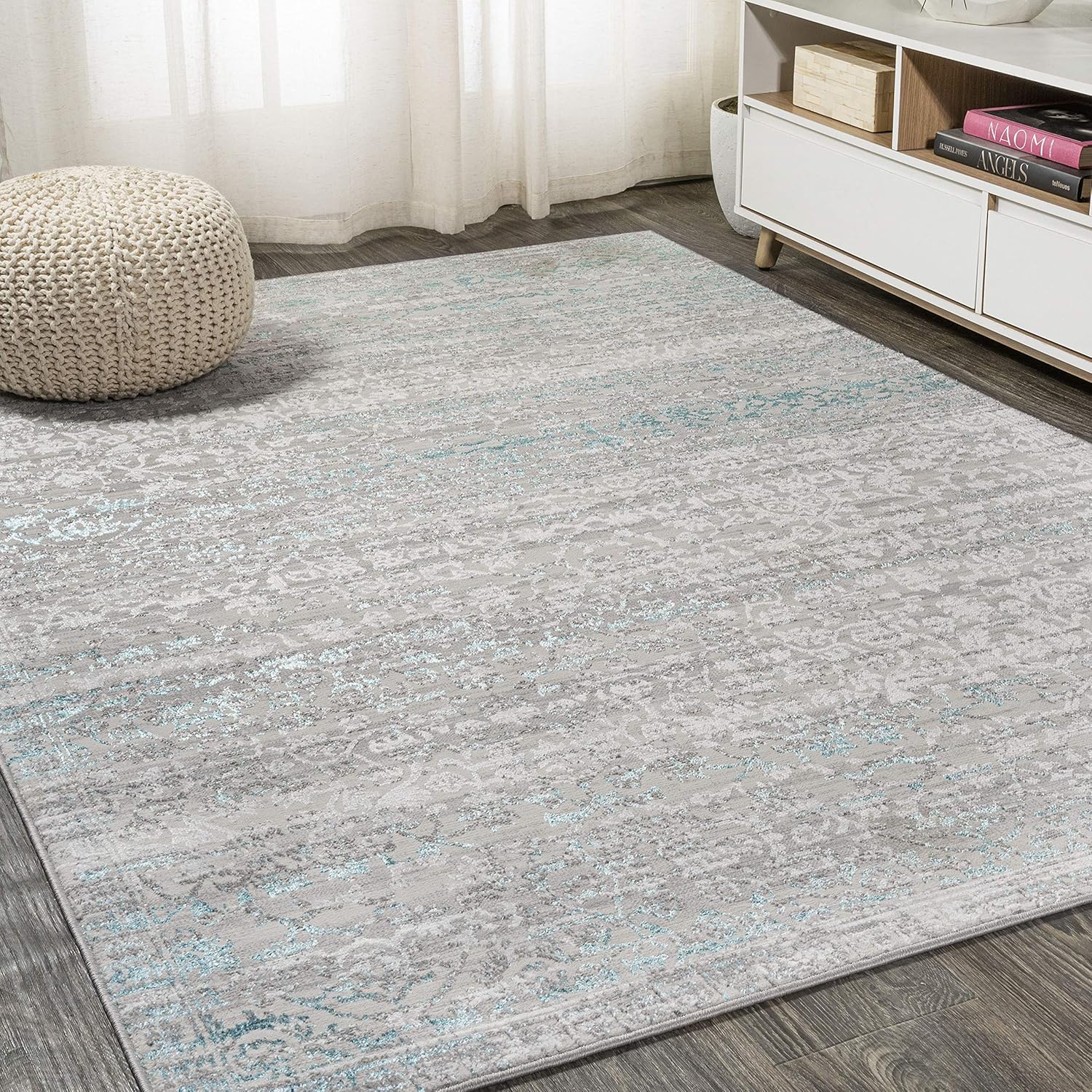 JONATHAN Y Tidal Strie' Gray/Turquoise Indoor Area Rug 3X5 ft, Modern for Living Room, Bedroom, Kitchen, Office, Easy-Cleaning, High Traffic, Pet-Friendly, Non-Shedding SOR202A-3