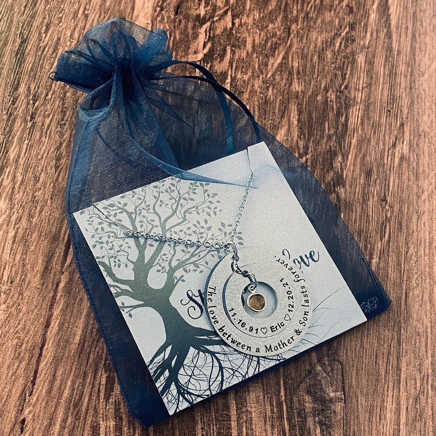 Personalized Loss of a Son Memorial Necklace for Mom, Silver, Rose Gold, or Yellow Gold "The love between a Mother & Son lasts Forever"