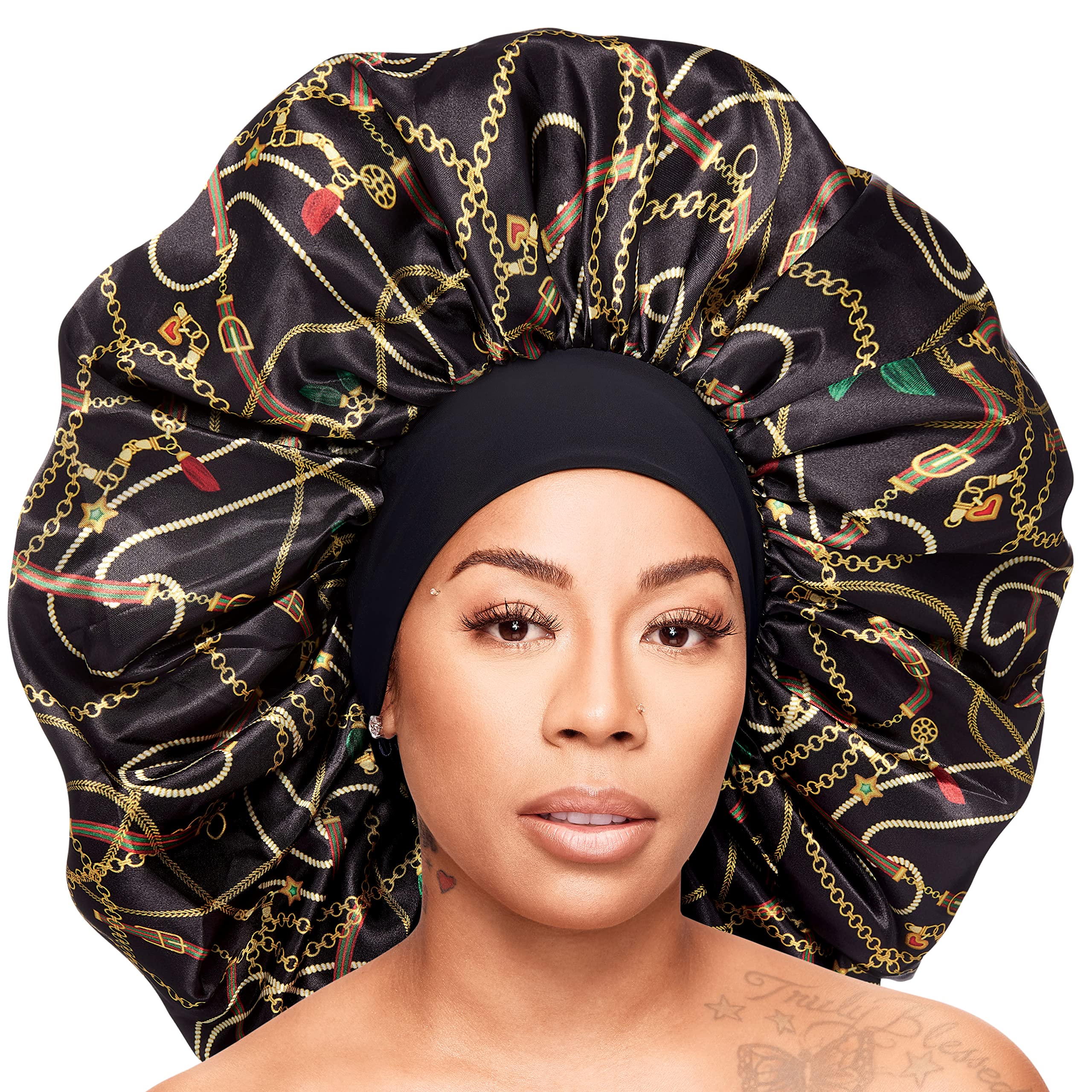 Red by Kiss Wide Edge Bonnet Reversible Silky Bonnet Sleep Cap RoyalLux X Keyshia Cole Frizz Free Bonnet Super Jumbo (Chain)