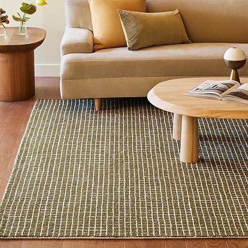 Rugs USA 6x9 Melrose Checked Wool Indoor Area Rug, Contemporary Farmhouse Moss/Ivory for Living Room, Bedroom, Office, Entryway, Hallway