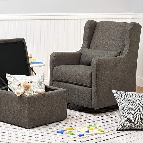 Miniatura 7 de Carters by Davinci Adrian - Deslizador giratorio Adrian con otomana de almacenamiento en lino color carbón con tela que repele el agua y resistente