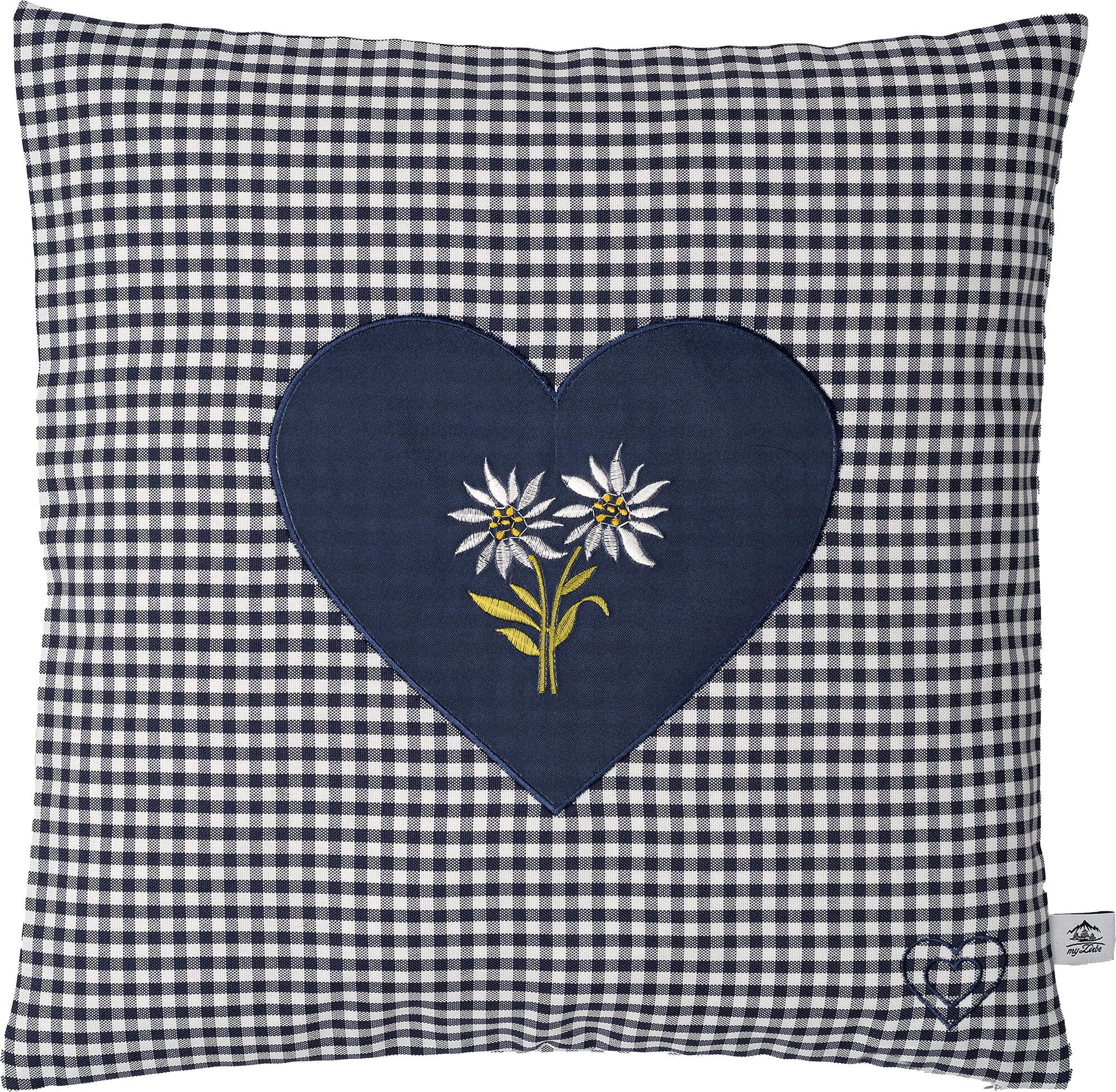 Coussin en pin brodé edelweiss bleu pour décorer un chalet ou un salon