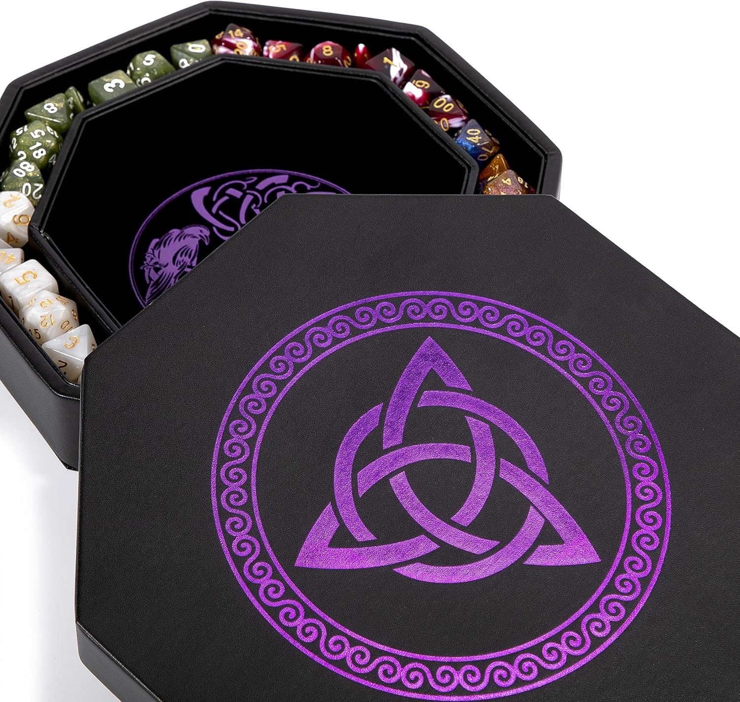Purple Celtic Knot Dice Tray + Green Wolf Dice Tray