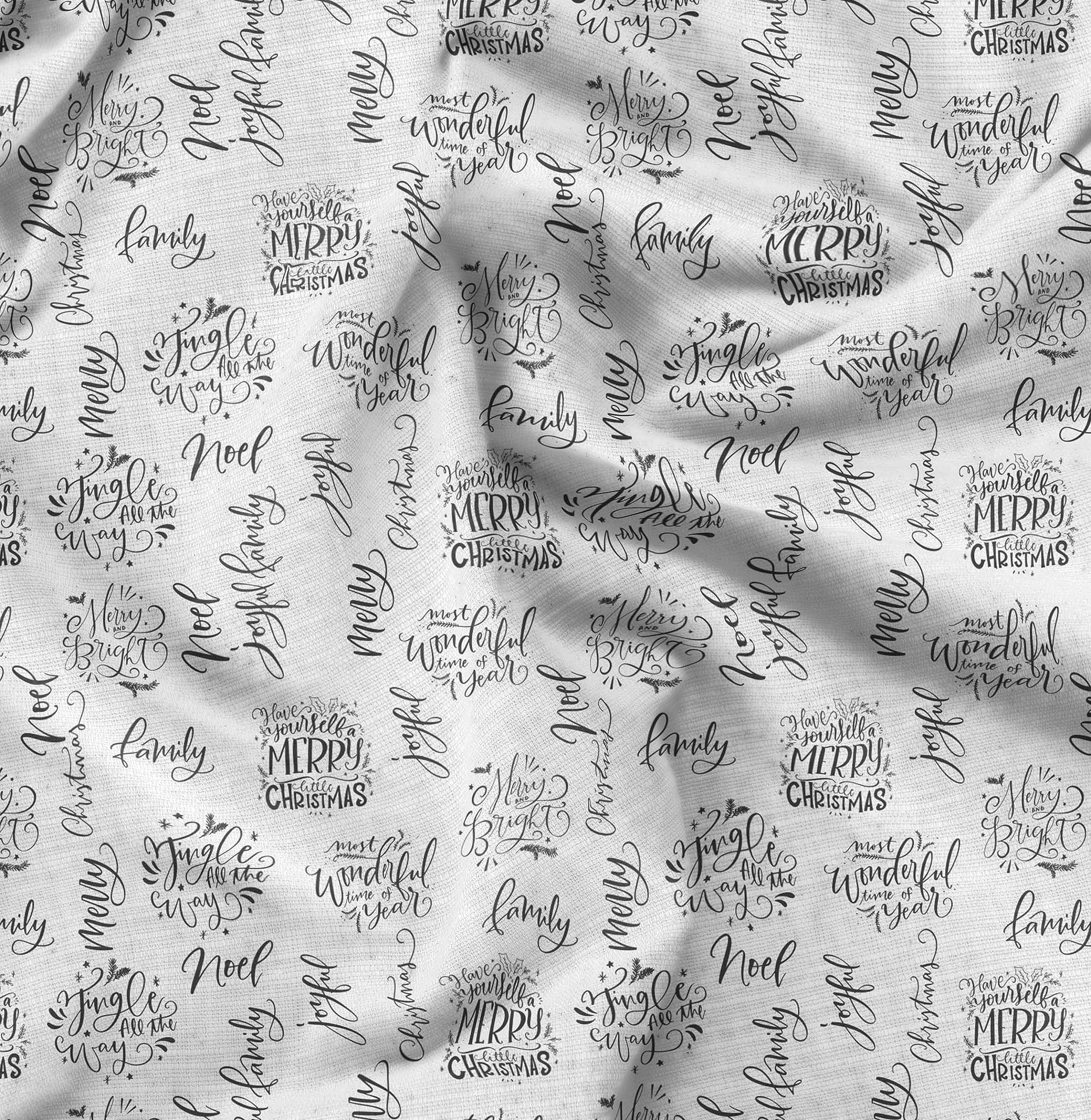 Soimoi White Velvet Fabric Merry Christmas Text Decor Fabric Printed Meter 58 Inch Wide