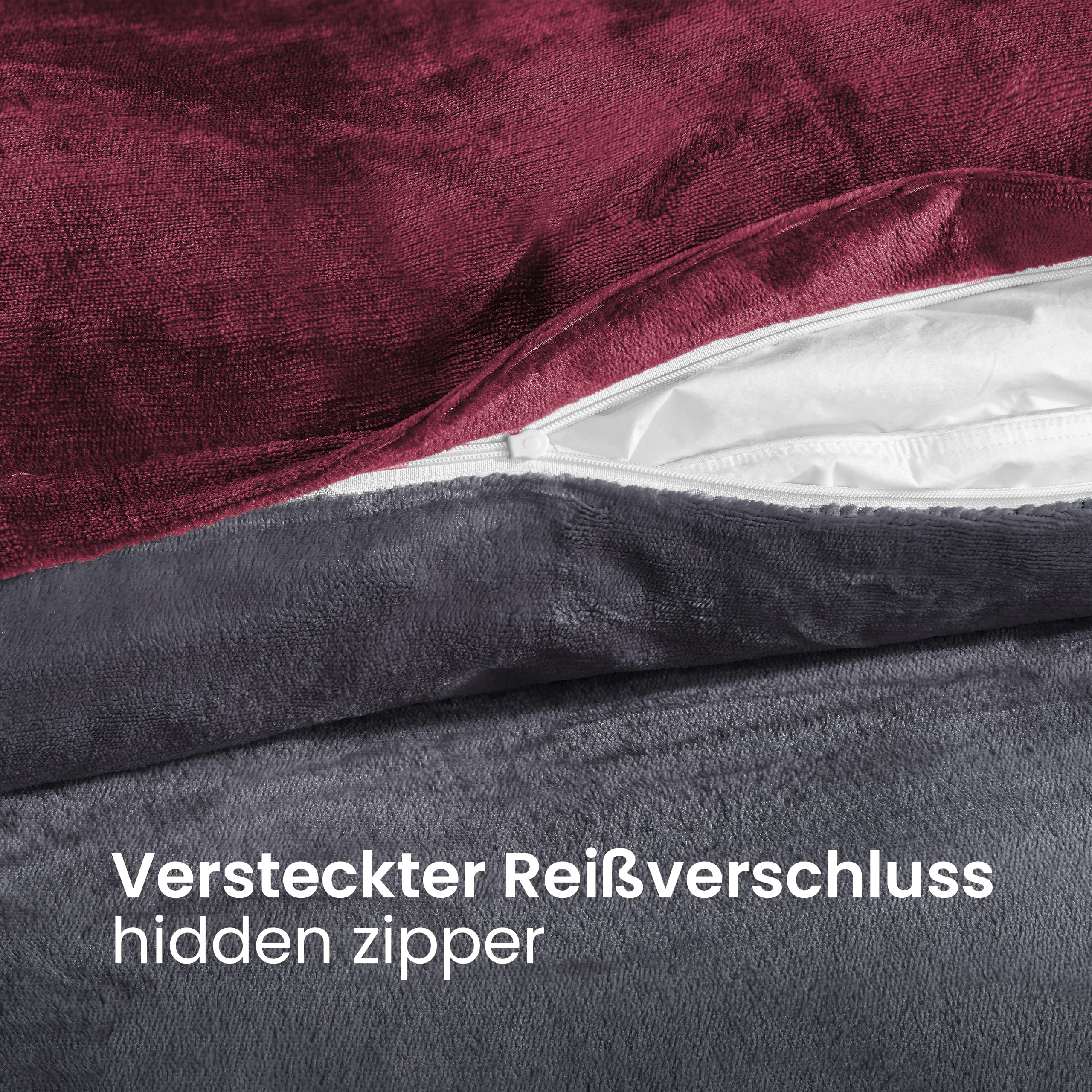 BaSaTex Winter Plüsch Bettwäsche Set, 4tlg. 135x200 cm, Anthrazit Bordeaux