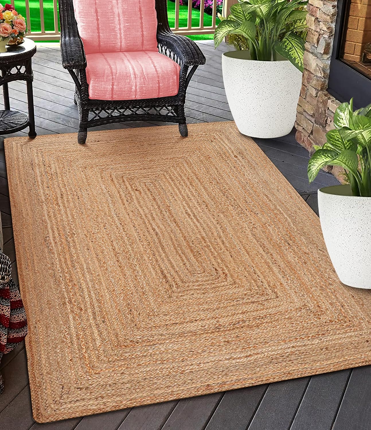 Lightnpro Hand Woven Jute Braided Rug 4x6 Feet - Natural Color, Reversible Boho Entry Area Rugs for Kitchen, Living Room I Farmhouse Indoor Outdoor Decorative Floor Rug - 48x72 Inches