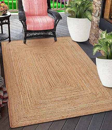 Miniatura 7 de Lightnpro - Alfombra trenzada de yute tejida a mano de 4 x 6 pies, color natural, alfombras bohemias reversibles para cocina, sala de estar,