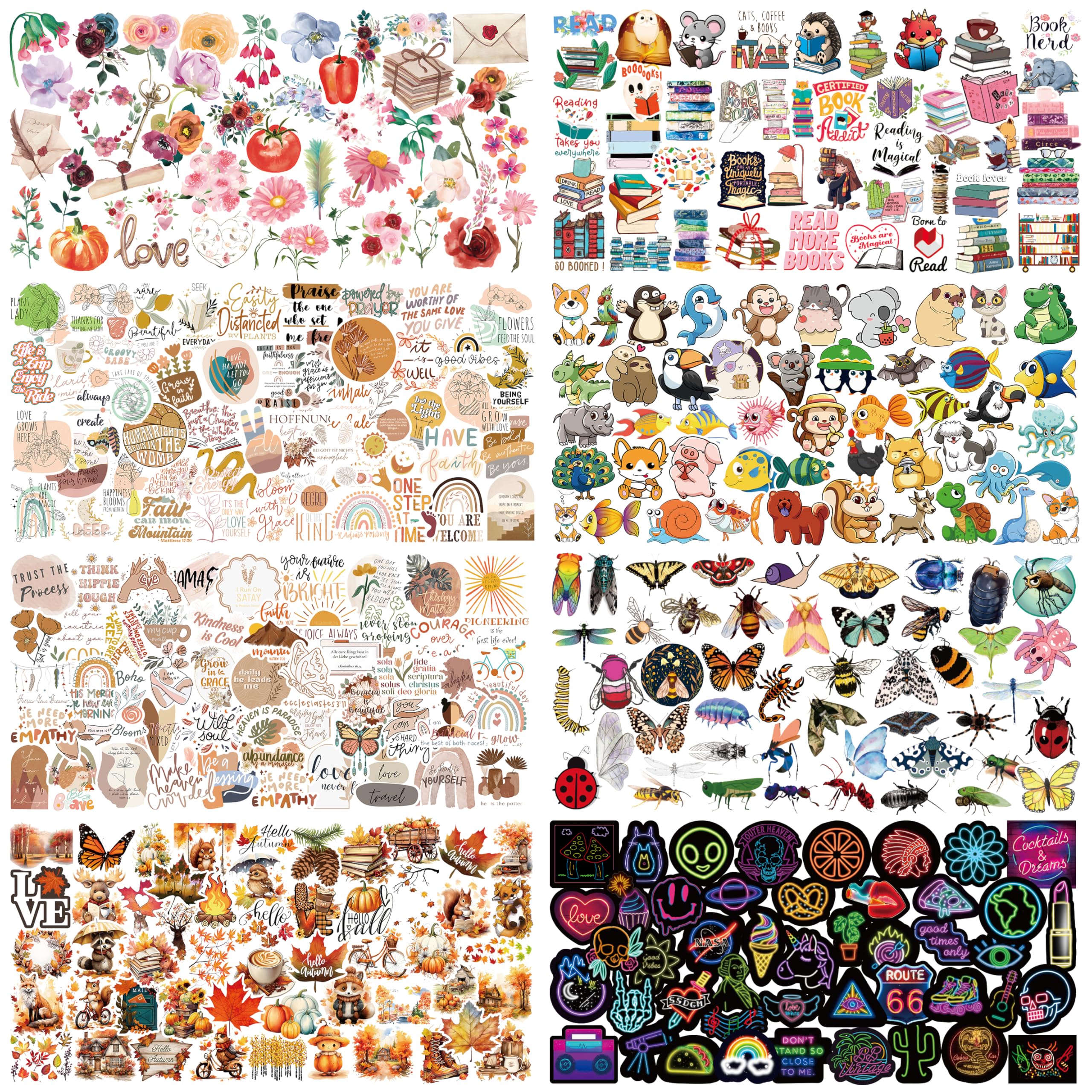 400 PCS Aesthetic Sticker Pack – Boho Quotes, Floral, Autumn, Neon & Book Lover Designs – Waterproof Vinyl Stickers for Water Bottles, Journals, Laptops, Scrapbook – Gifts for Teens, Students & Adults — image 1