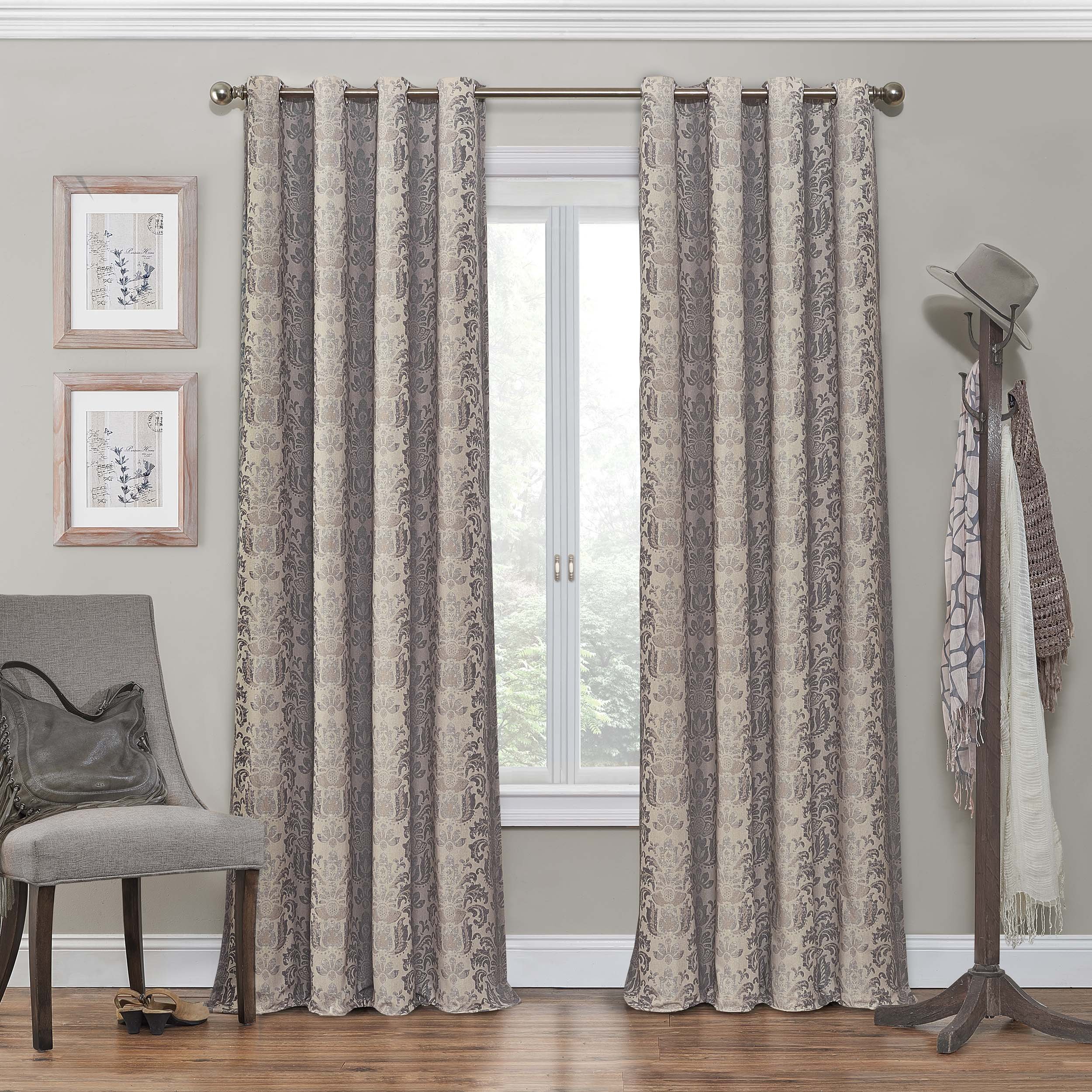 Eclipse Nadya Print Thermal Insulated Single Panel Grommet Top Darkening Curtains for Living Room, 52 in x 108 in, Linen