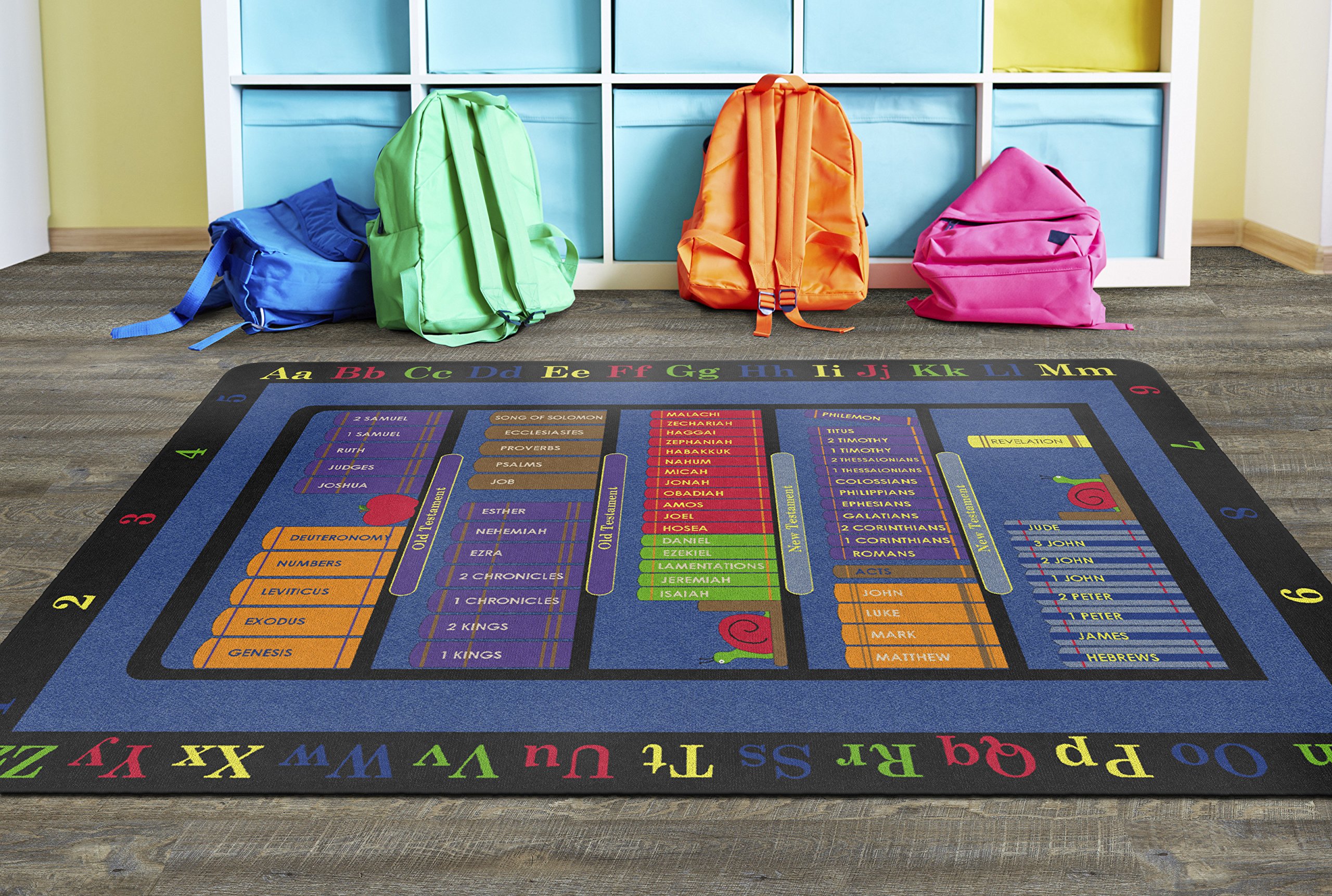 Flagship Carpets Bible Bookcase Educational Rug for Classroom, Office, Home and School Playroom Mat, Kids Bedroom Carpet, 6' x 9', Rectangle