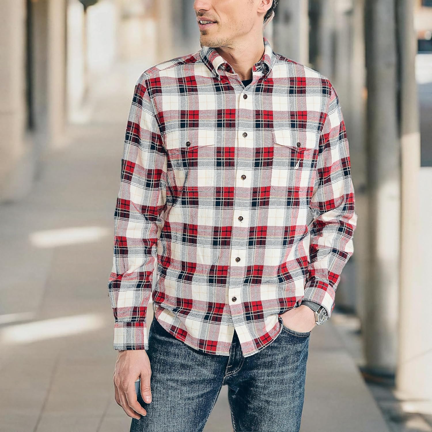 Nautica Mens Nautica Sustainably Crafted Plaid Flannel Shirt - Image 5