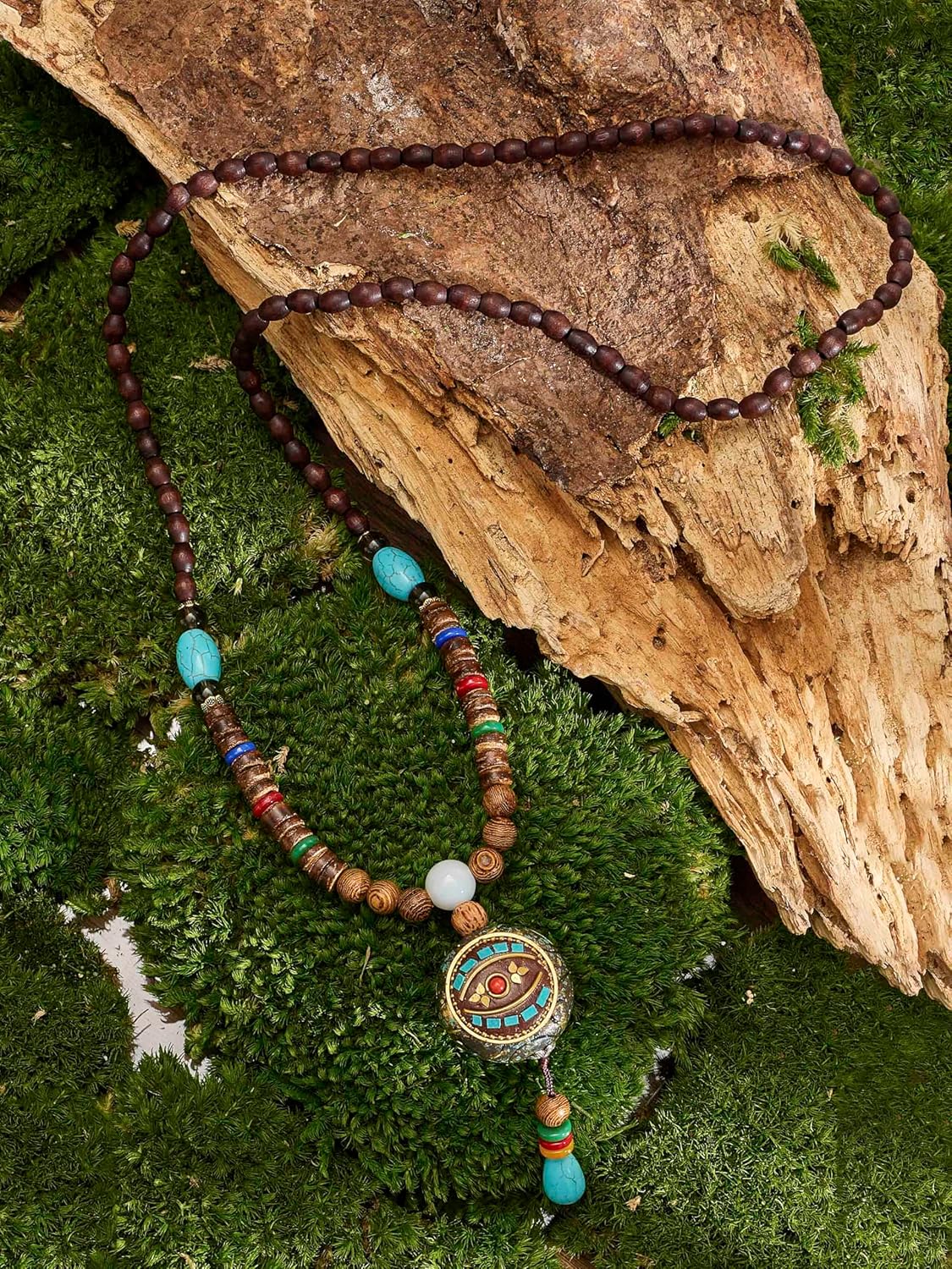 MINACHI Boho Wooden Beads Long Necklace with Evil Eye Pendant, Unique Jewelry Gift for Women - Image 5