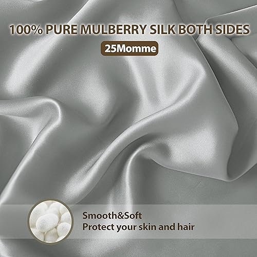 Miniatura 3 de Funda de almohada de seda de morera 100 % pura para cabello y piel, 25 momme 6A+ de seda de grado 6A+ con cremallera oculta, funda de almohada de