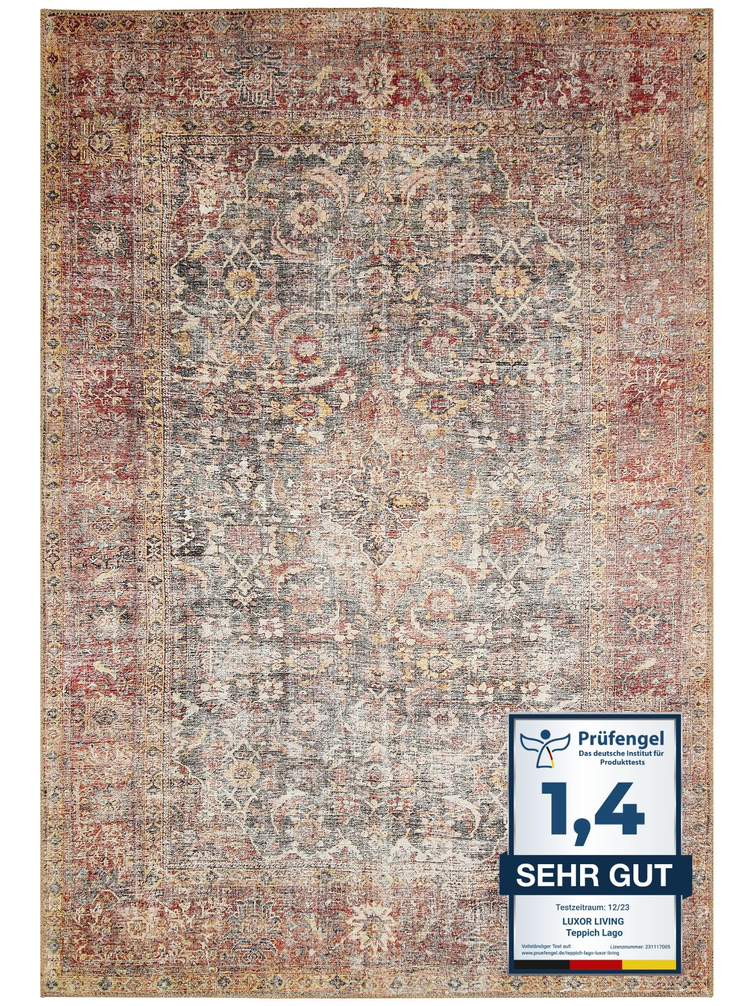 -LUXOR- living In- und Outdoor Teppich Lago, dünner waschbarer Teppich für Camping, Terrasse oder Wohnbereich, wetterfest, 160 x 230 cm, Rot