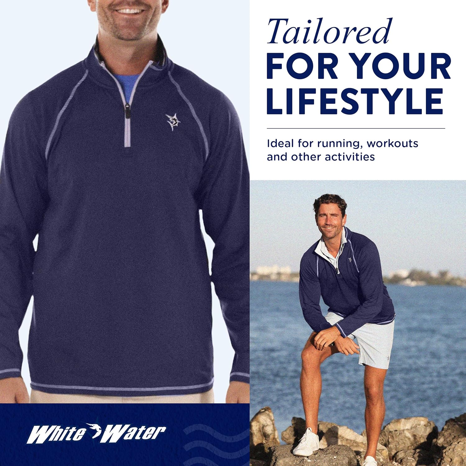 White Water Life New Harbor Mens 1/4 Zip Pullover – Ultra-Soft Brushed Stretch Performance Long Sleeve Golf Shirt Men -XXXL -Navy- - Image 4