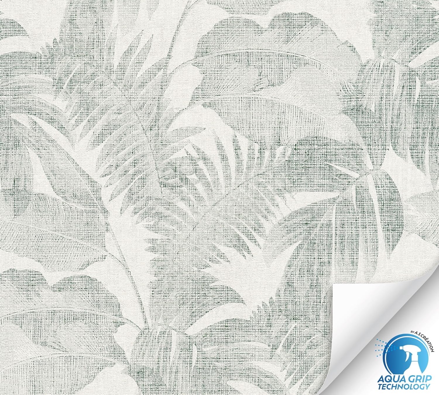 Livingwalls Wallpaper DESIGNDROP - Precovered Non-Woven Jungle in Green, Grey, White - 10.05m x 0.53m - Palm Leaves - 784981