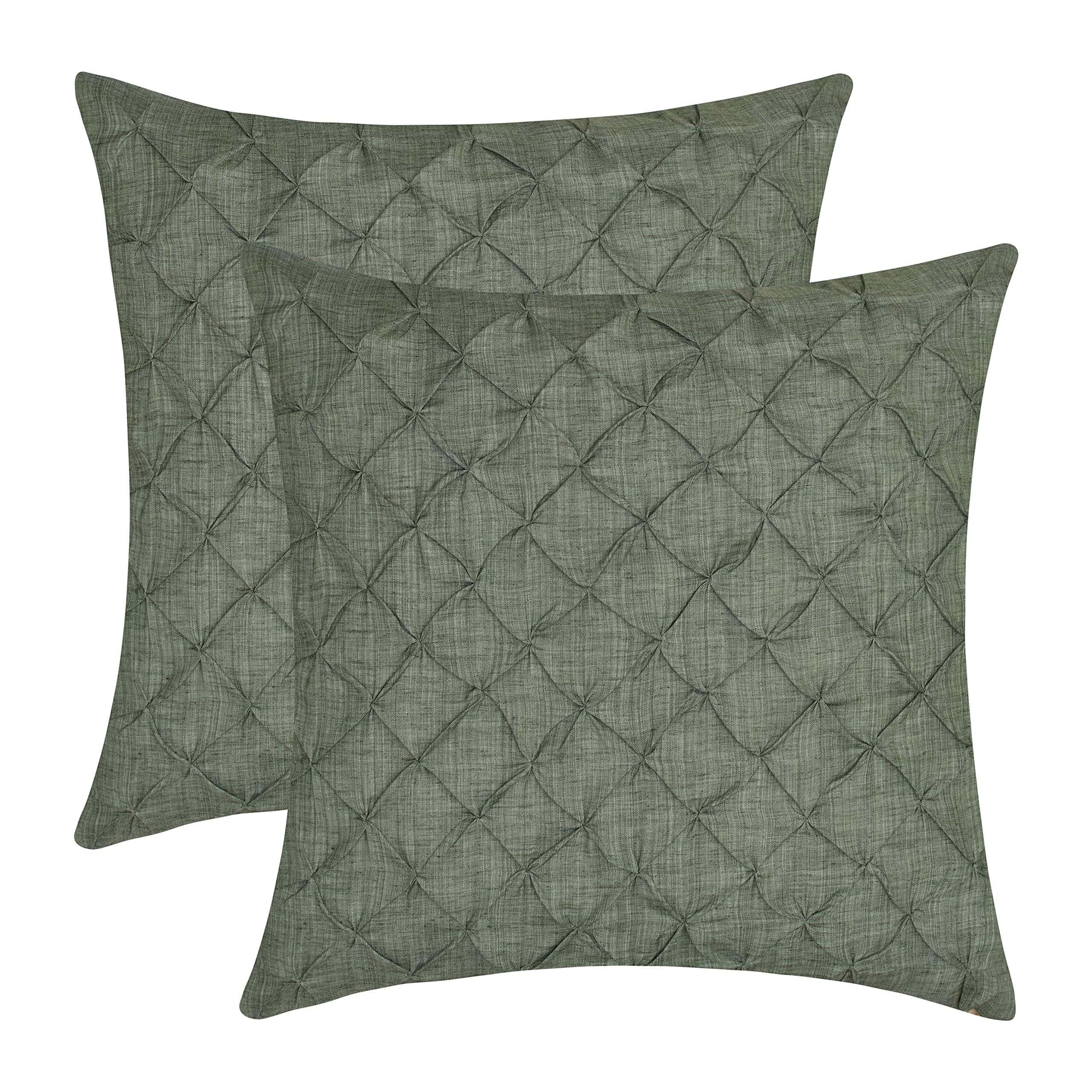 The White Petals Sage Green Bed Sham Covers - Faux Linen, Textured, Luxurious, Elegant & Decorative (Pinch Pleat, 26x26 inch, Pack of 2)