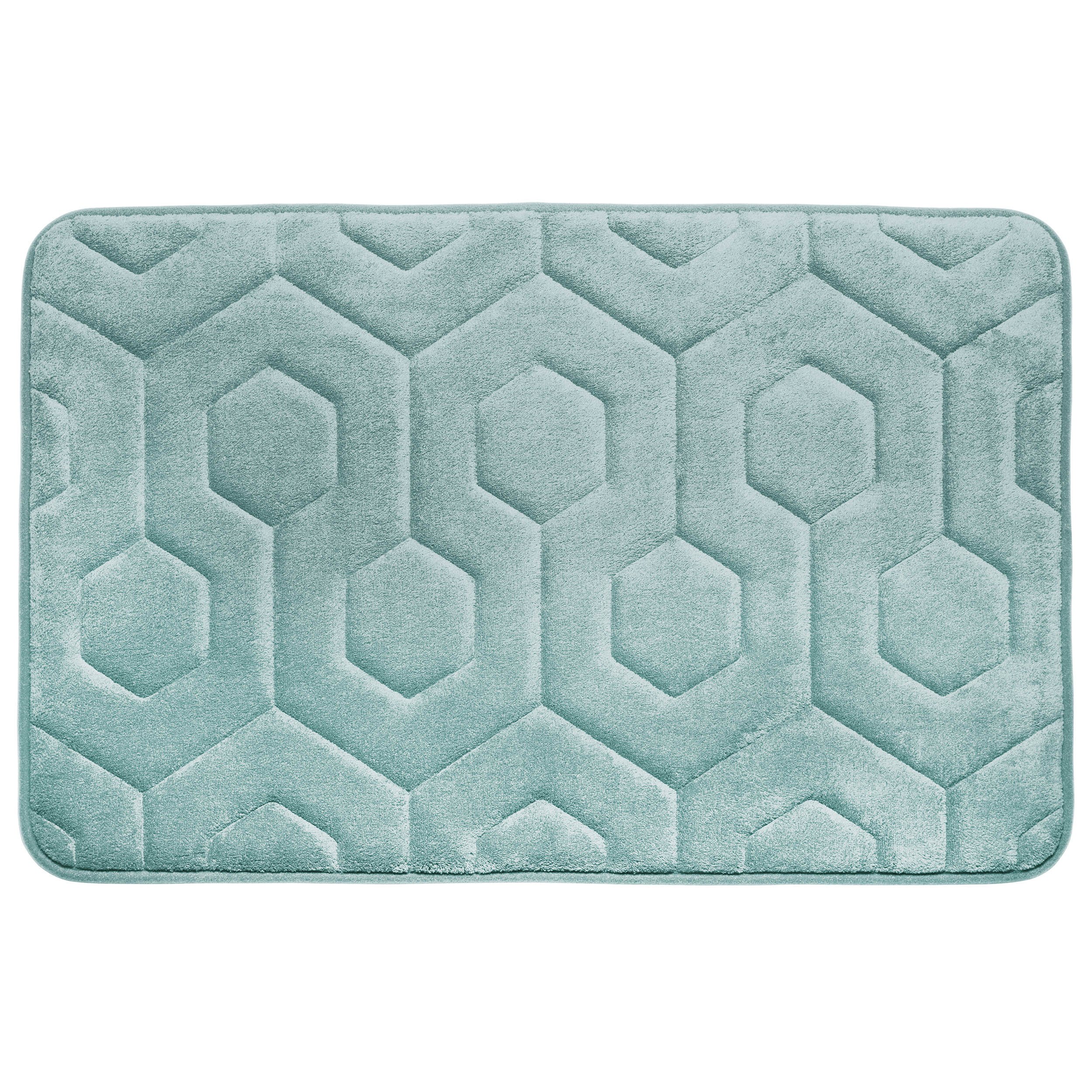 Hexagon Memory Foam Bath Mat, 20 by 34", Aqua