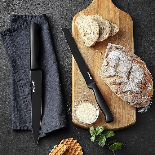 Miniatura 7 de McCook - Juego de cuchillos, juego de bloques de cuchillos de acero inoxidable alemán con afilador incorporado, negro Negro, negro,Dorado,