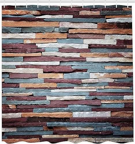 Miniatura 2 de Ambesonne Cortina de ducha urbana, superficie de piedra de color, textura de fondo, estilo retro, imagen de pared de ladrillo urbano, juego de