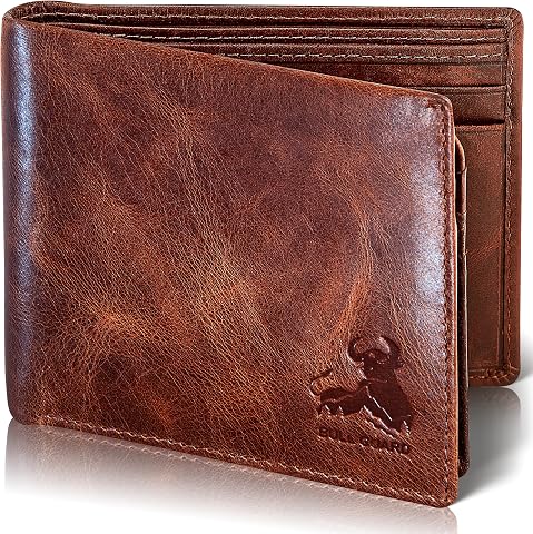 BULL GUARD RFID Blocking Bifold Men's Wallet - Premium Top Grain Leather, Extra Capacity, Brown