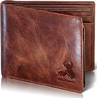 RFID Blocking Bifold Mens Wallet Premium Top Grain Leather Brown Extra Capacity Wallet for Men Genuine Leather Western Brown, 11+ Cards, Flip Up ID Window, Gift For Men in Nice Gift Box