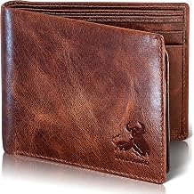 RFID Blocking Bifold Mens Wallet Premium Top Grain Leather Brown Extra Capacity Wallet for Men Genuine Leather Western Brown, 11+ Cards, Flip Up ID Window, Gift For Men in Nice Gift Box