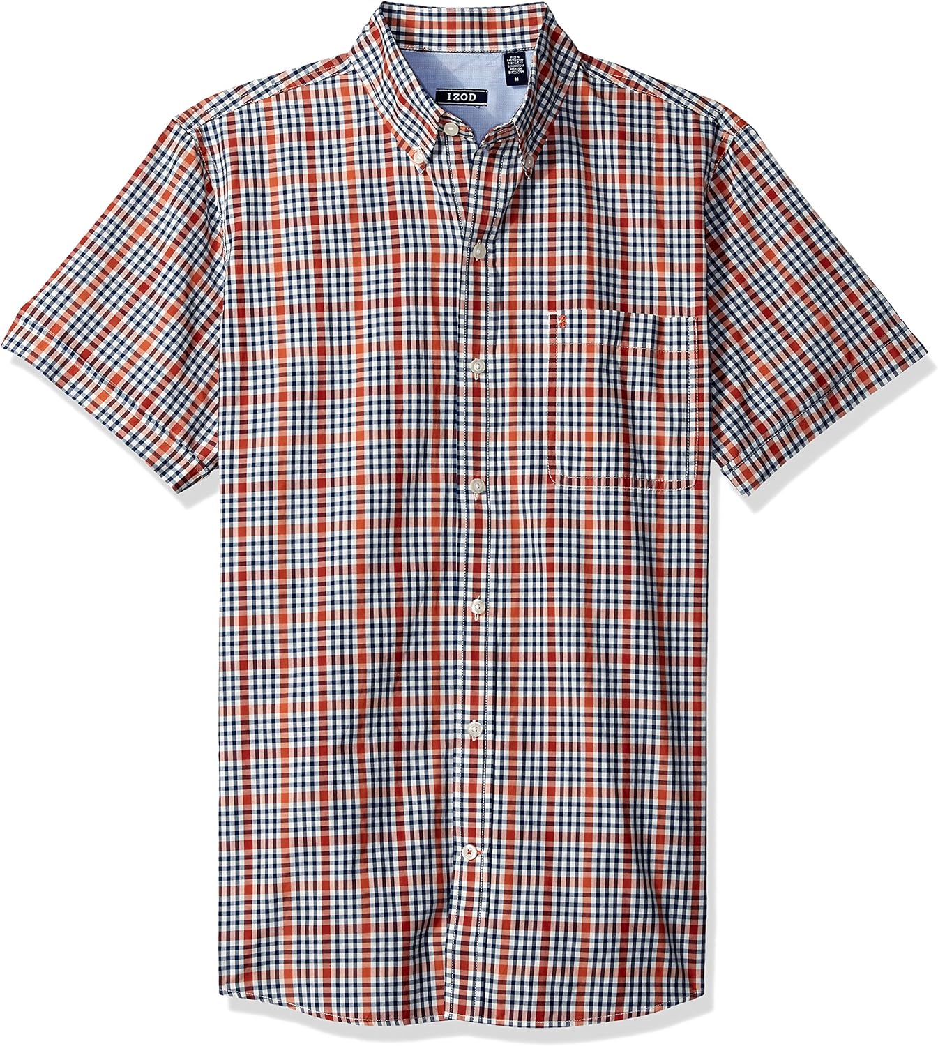 IZOD Men's Breeze Short Sleeve Button Down Plaid Shirt Small Ketchup