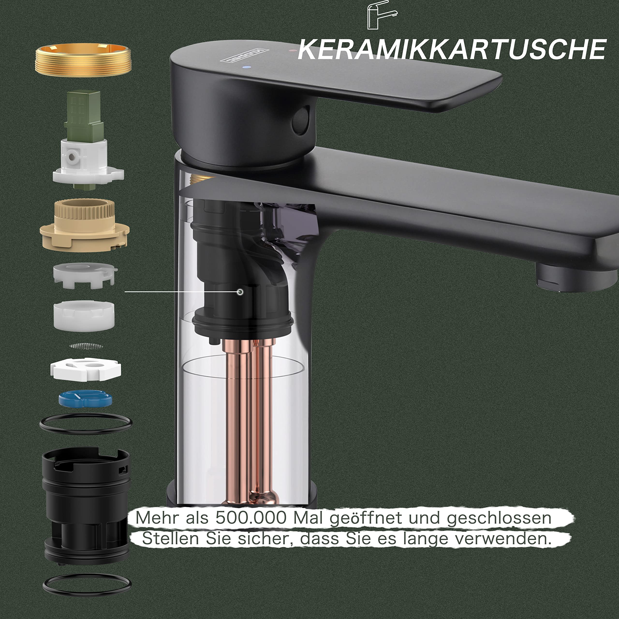 Korec Grifo de baño,Grifo de Lavabo,Grifo Monomando de Lavabo, Grifo Monomando Lavabo,Grifo Lavabo,Núcleo de válvula de latón y cerámica,Conexión EU 3/8″(negro mate).