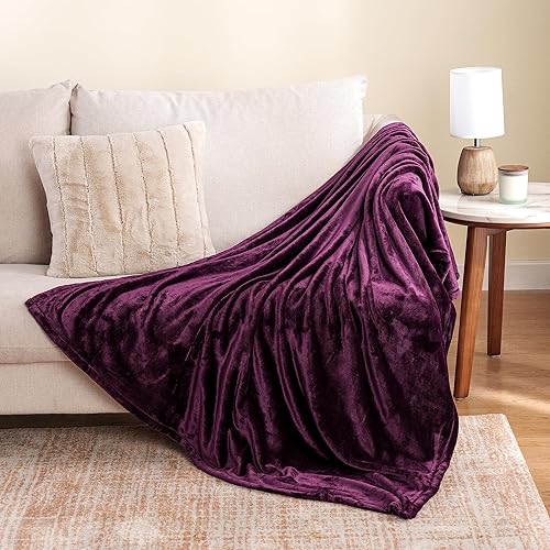 Miniatura 4 de Berkshire Blanket Manta clásica de VelvetLoft sólida, ligera, suave y mullida para cama y sofá, color morado berenjena, 50 x 60 pulgadas