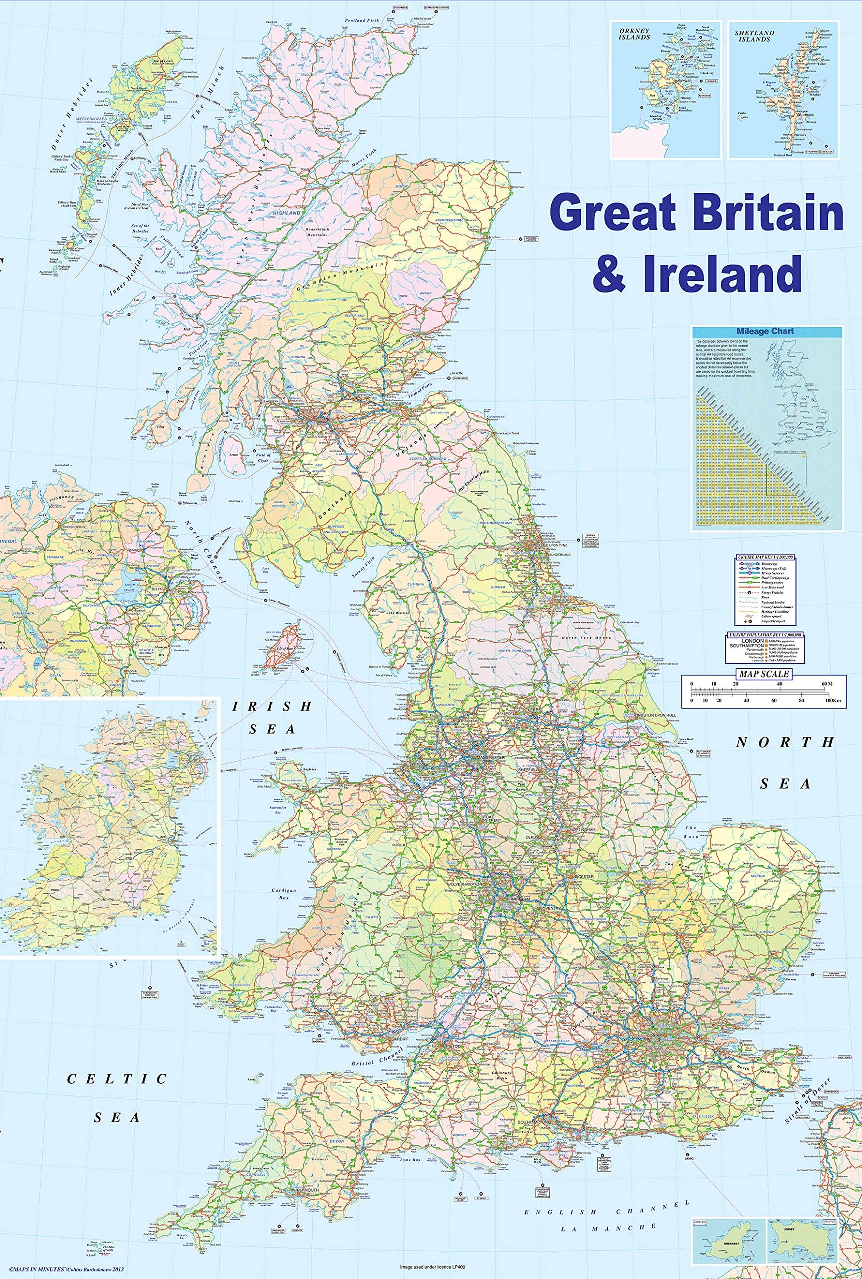 Laminated Posters HUGE LAMINATED/ENCAPSULATED Map Of The UK British Isles GB Road Map POSTER Measures 36 x 24 inches (91.5 x 61 cm)