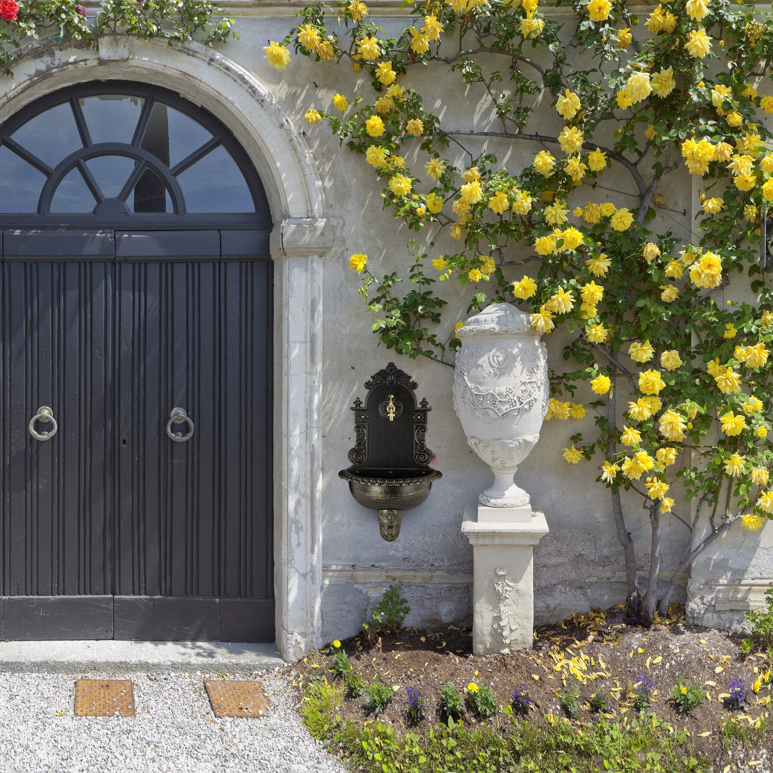 Relaxdays Fontaine Mural X L Style Antique, Robinet, Evier Jardin, Fonte Aluminium, HlP 75 x 44,5cm x 22 cm, Noir