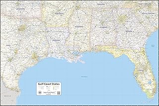 CartoTerra Gulf Coast States Laminated Wall Print (54” wide by 36” high)