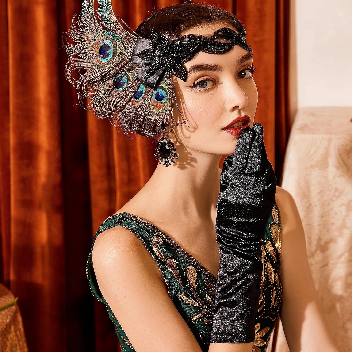 BABEYOND Long Opera Party 20s Satin Gloves Stretchy Adult Size Elbow Length 15 Inches Women's Faux Fur Shawl Party Faux Fur Collar Fur Wraps for Winter Bridal Wedding Cover Up